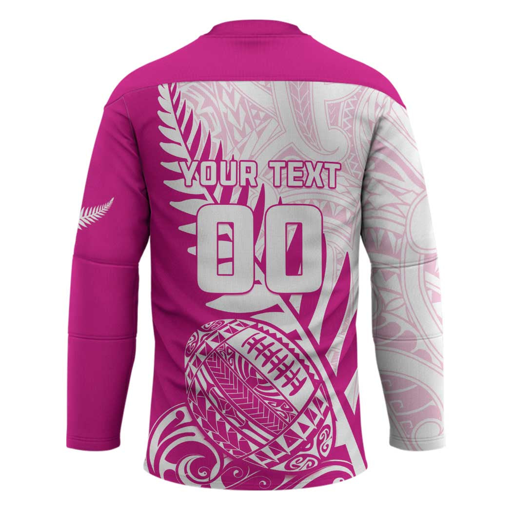 Custom New Zealand Rugby Silver Fern Hockey Jersey Aotearoa Maori Pink Version - Polynesian Pride