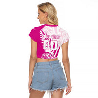 Custom New Zealand Rugby Silver Fern Raglan Cropped T Shirt Aotearoa Maori Pink Version - Polynesian Pride