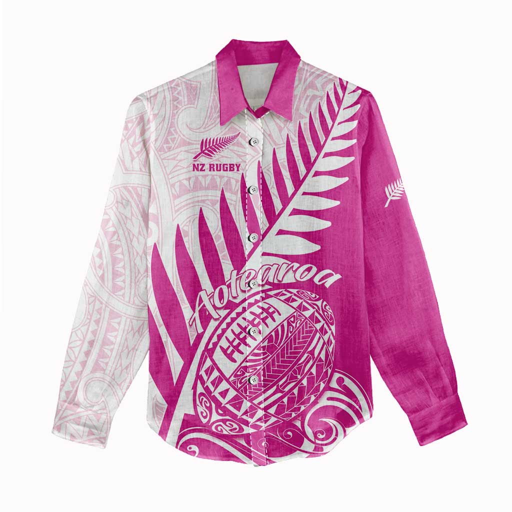Custom New Zealand Rugby Silver Fern Women Casual Shirt Aotearoa Maori Pink Version LT01 - Polynesian Pride