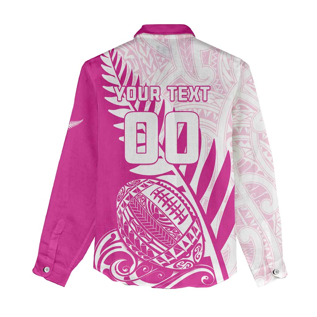 Custom New Zealand Rugby Silver Fern Women Casual Shirt Aotearoa Maori Pink Version LT01 - Polynesian Pride