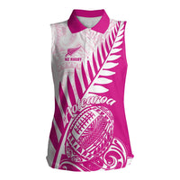 Custom New Zealand Rugby Silver Fern Women Sleeveless Polo Shirt Aotearoa Maori Pink Version LT01 Female Pink - Polynesian Pride