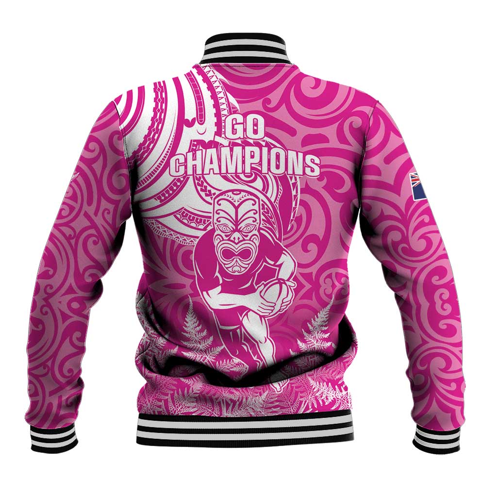 New Zealand Silver Fern Rugby All Pink Baseball Jacket Maori Tiki Player With Ta Moko Tribal LT01 - Polynesian Pride