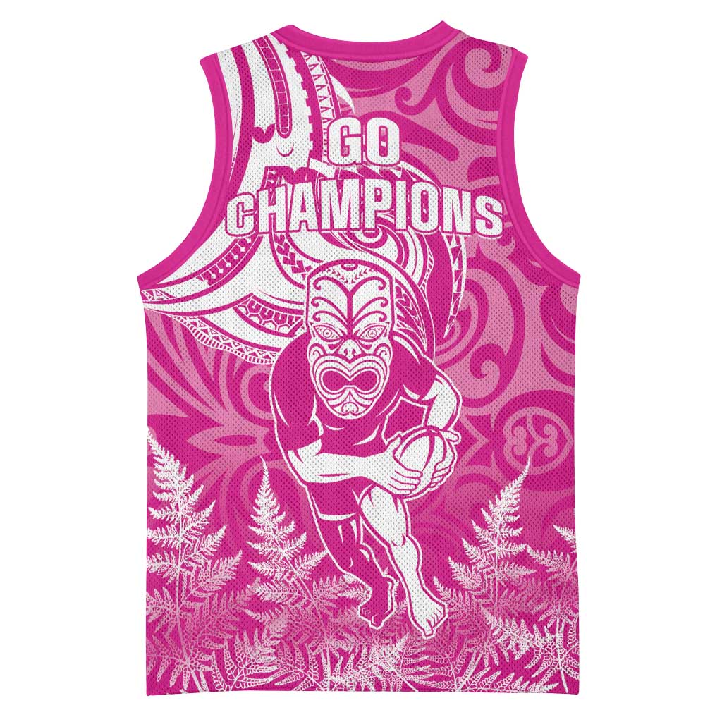 New Zealand Silver Fern Rugby All Pink Basketball Jersey Maori Tiki Player With Ta Moko Tribal LT01 - Polynesian Pride