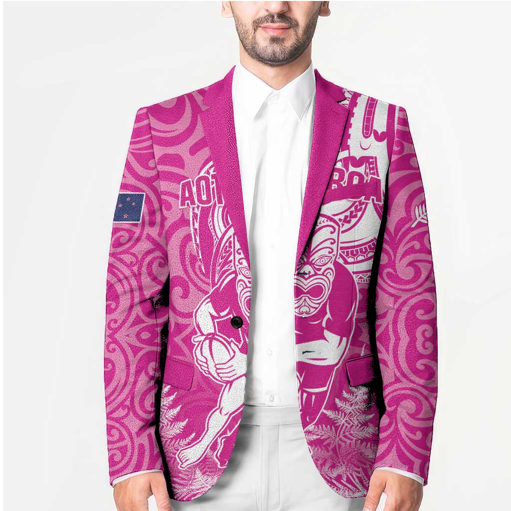 New Zealand Silver Fern Rugby All Pink Blazer Maori Tiki Player With Ta Moko Tribal LT01 - Polynesian Pride