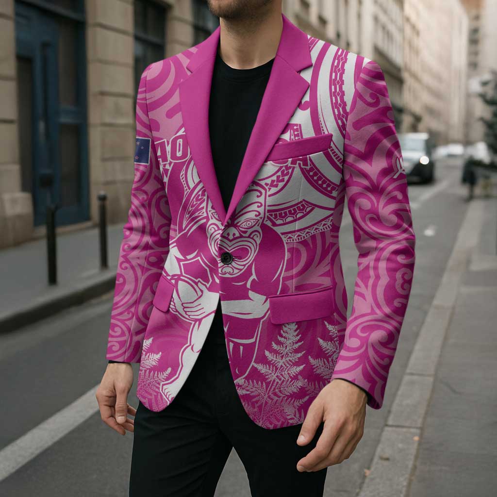New Zealand Silver Fern Rugby All Pink Blazer Maori Tiki Player With Ta Moko Tribal LT01 - Polynesian Pride