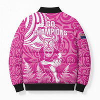 New Zealand Silver Fern Rugby All Pink Bomber Puffer Jacket Maori Tiki Player With Ta Moko Tribal LT01 - Polynesian Pride