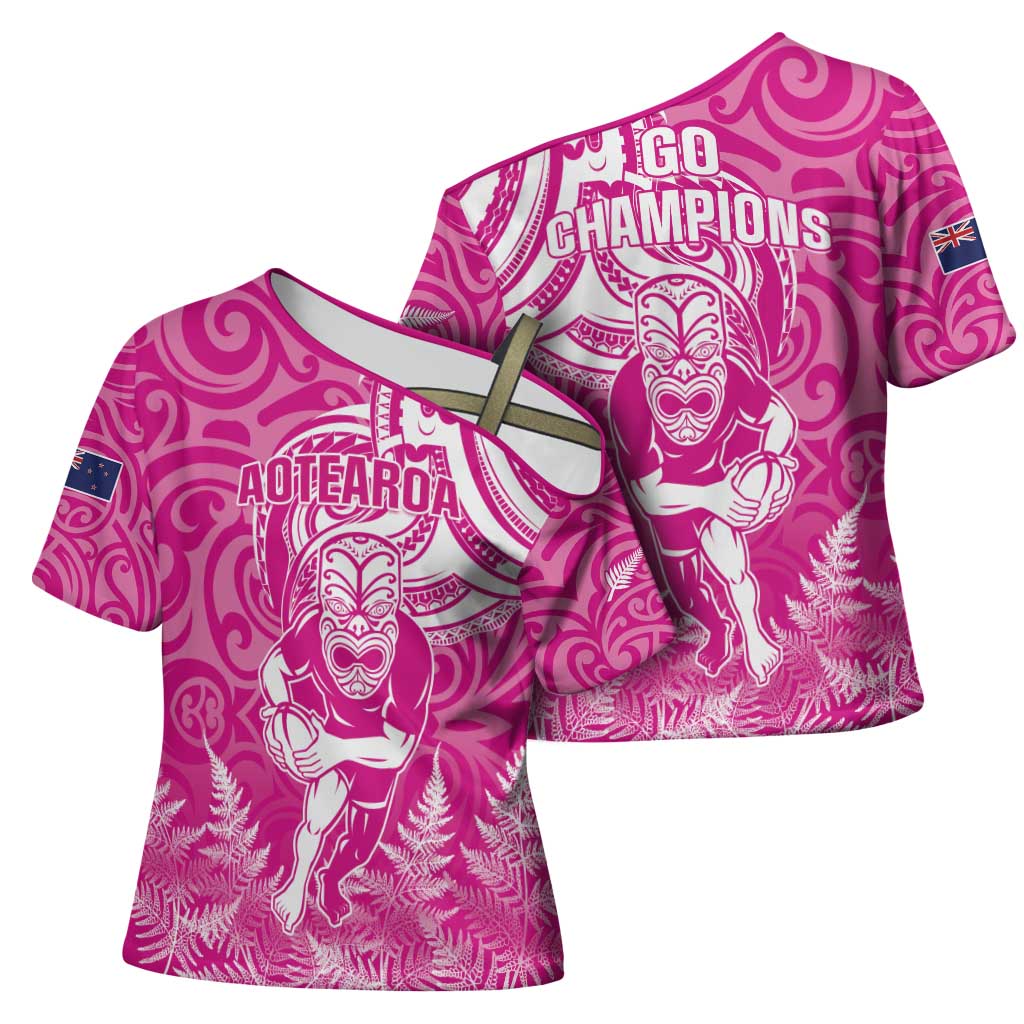 New Zealand Silver Fern Rugby All Pink Cross Shoulder Shirt Maori Tiki Player With Ta Moko Tribal LT01 - Polynesian Pride