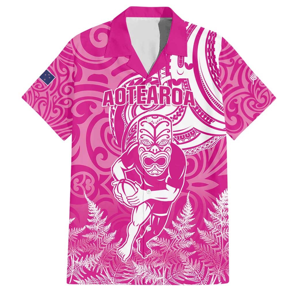 New Zealand Silver Fern Rugby All Pink Hawaiian Shirt Maori Tiki Player With Ta Moko Tribal - Polynesian Pride