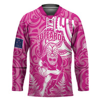New Zealand Silver Fern Rugby All Pink Hockey Jersey Maori Tiki Player With Ta Moko Tribal LT01 Unisex Pink - Polynesian Pride