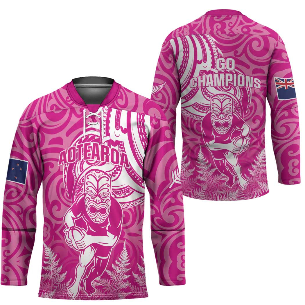 New Zealand Silver Fern Rugby All Pink Hockey Jersey Maori Tiki Player With Ta Moko Tribal LT01 - Polynesian Pride
