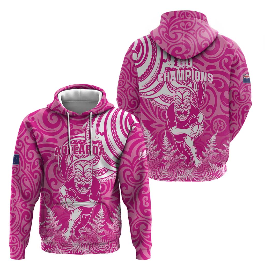 New Zealand Silver Fern Rugby All Pink Hoodie Maori Tiki Player With Ta Moko Tribal LT01 - Polynesian Pride