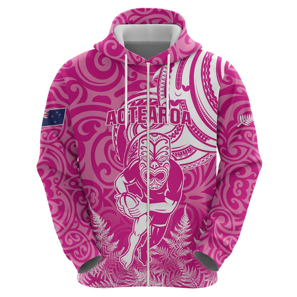 New Zealand Silver Fern Rugby All Pink Hoodie Maori Tiki Player With Ta Moko Tribal LT01 - Polynesian Pride