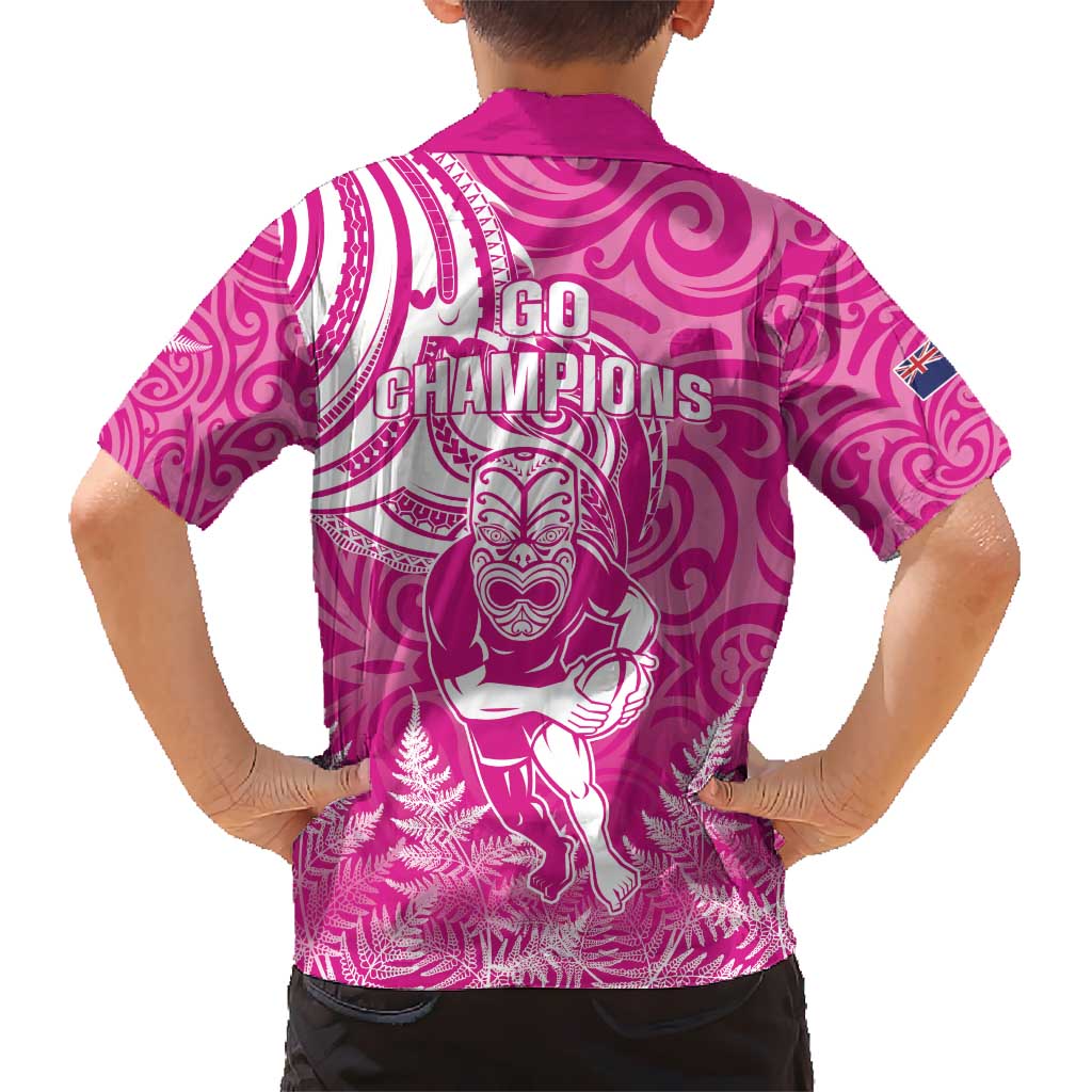 New Zealand Silver Fern Rugby All Pink Kid Hawaiian Shirt Maori Tiki Player With Ta Moko Tribal LT01 - Polynesian Pride