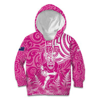 New Zealand Silver Fern Rugby All Pink Kid Hoodie Maori Tiki Player With Ta Moko Tribal LT01 Hoodie Pink - Polynesian Pride
