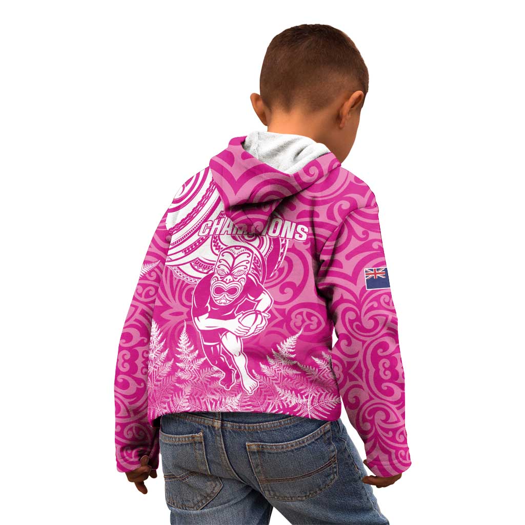New Zealand Silver Fern Rugby All Pink Kid Hoodie Maori Tiki Player With Ta Moko Tribal LT01 - Polynesian Pride