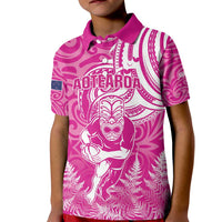 New Zealand Silver Fern Rugby All Pink Kid Polo Shirt Maori Tiki Player With Ta Moko Tribal LT01 Kid Pink - Polynesian Pride