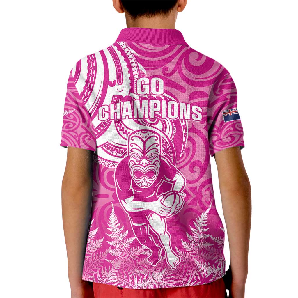 New Zealand Silver Fern Rugby All Pink Kid Polo Shirt Maori Tiki Player With Ta Moko Tribal LT01 - Polynesian Pride