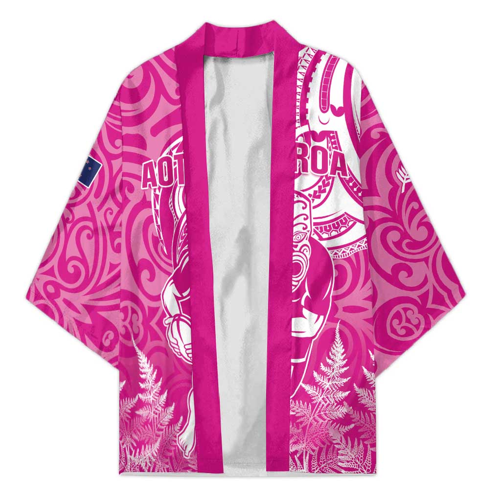 New Zealand Silver Fern Rugby All Pink Kimono Maori Tiki Player With Ta Moko Tribal LT01 Unisex Pink - Polynesian Pride