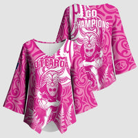 New Zealand Silver Fern Rugby All Pink Kimono Sleeve Blouse Maori Tiki Player With Ta Moko Tribal LT01 - Polynesian Pride