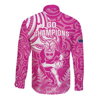 New Zealand Silver Fern Rugby All Pink Long Sleeve Button Shirt Maori Tiki Player With Ta Moko Tribal LT01 - Polynesian Pride