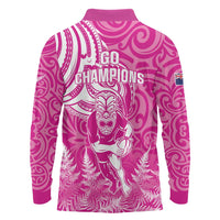 New Zealand Silver Fern Rugby All Pink Long Sleeve Polo Shirt Maori Tiki Player With Ta Moko Tribal LT01 - Polynesian Pride