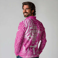 New Zealand Silver Fern Rugby All Pink Long Sleeve Polo Shirt Maori Tiki Player With Ta Moko Tribal LT01 - Polynesian Pride