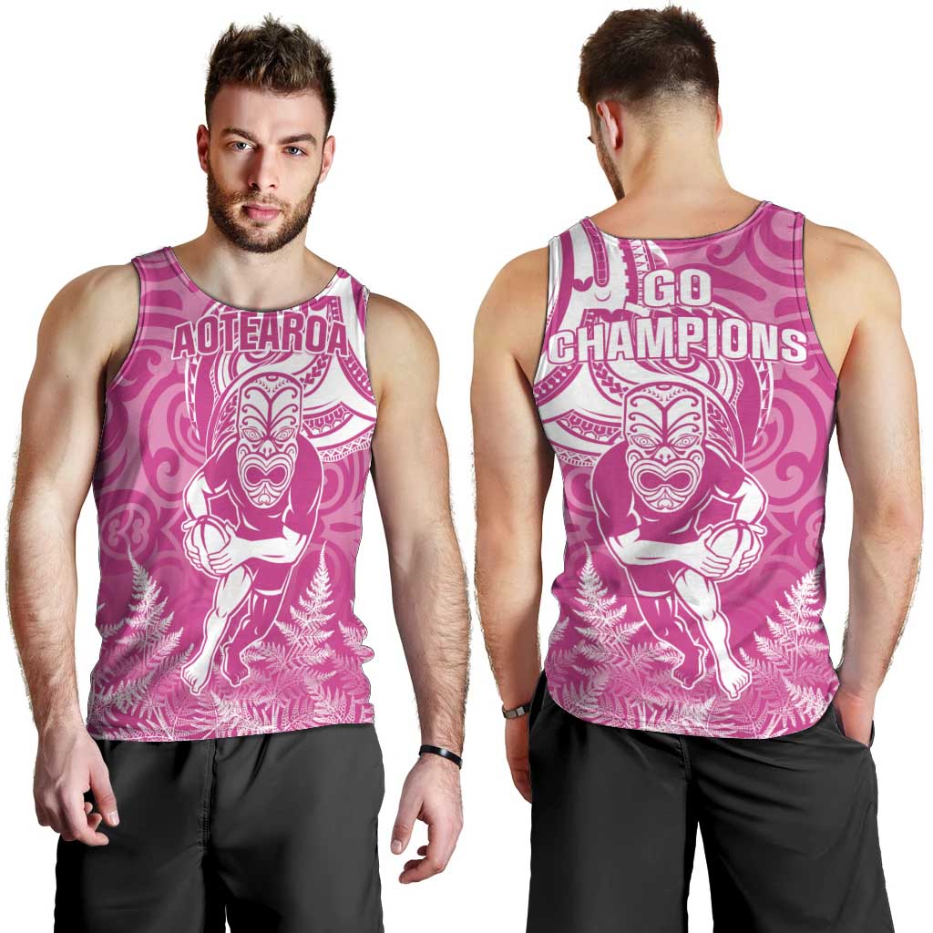New Zealand Silver Fern Rugby All Pink Men Tank Top Maori Tiki Player With Ta Moko Tribal LT01 - Polynesian Pride