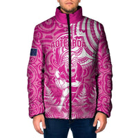 New Zealand Silver Fern Rugby All Pink Padded Jacket Maori Tiki Player With Ta Moko Tribal LT01 Men Pink - Polynesian Pride