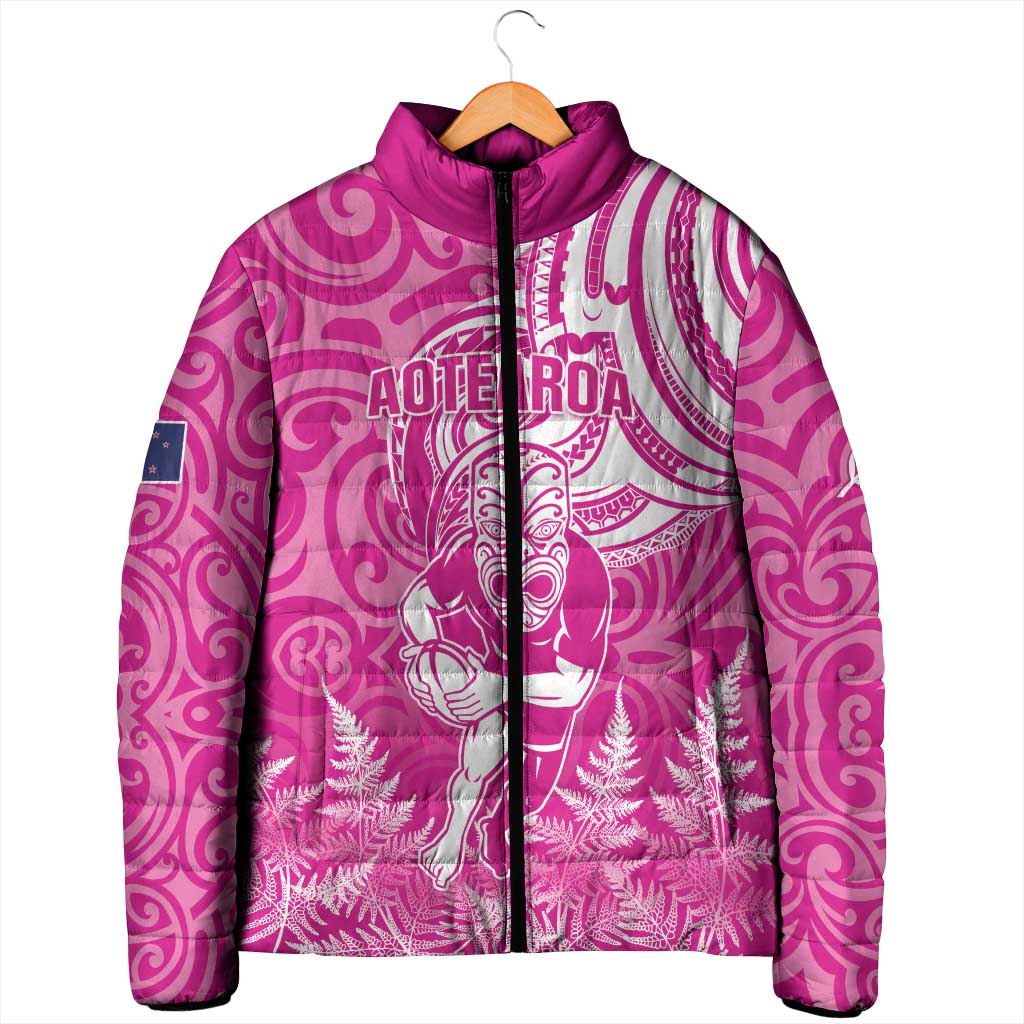 New Zealand Silver Fern Rugby All Pink Padded Jacket Maori Tiki Player With Ta Moko Tribal LT01 - Polynesian Pride