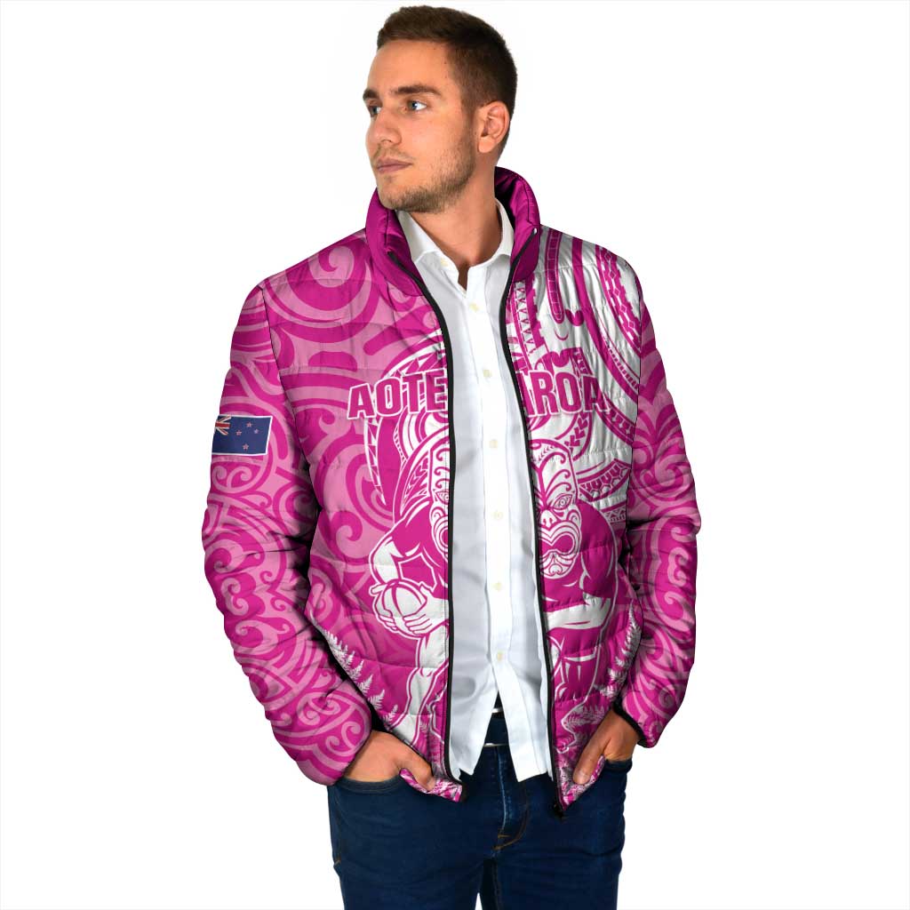 New Zealand Silver Fern Rugby All Pink Padded Jacket Maori Tiki Player With Ta Moko Tribal LT01 - Polynesian Pride