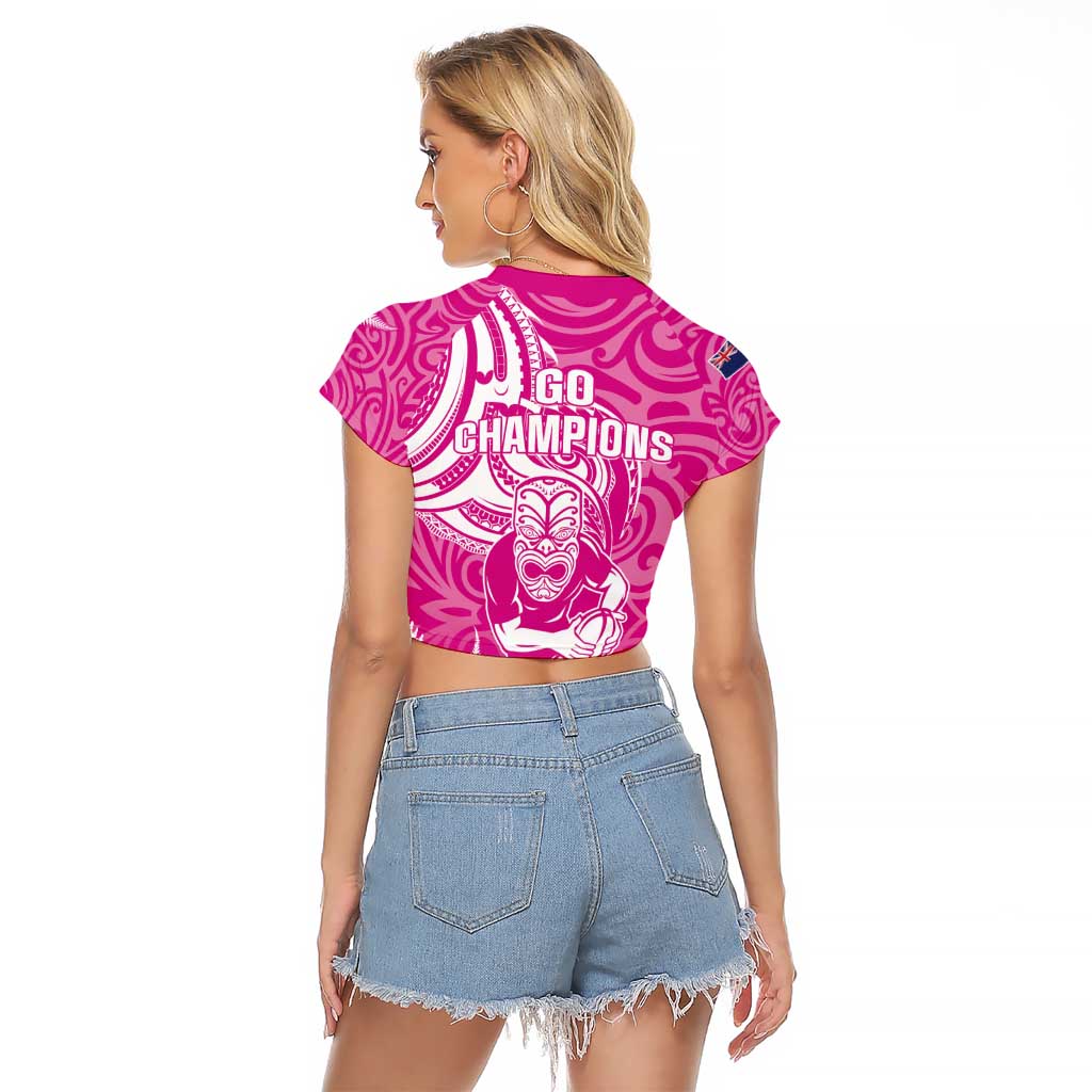 New Zealand Silver Fern Rugby All Pink Raglan Cropped T Shirt Maori Tiki Player With Ta Moko Tribal LT01 - Polynesian Pride