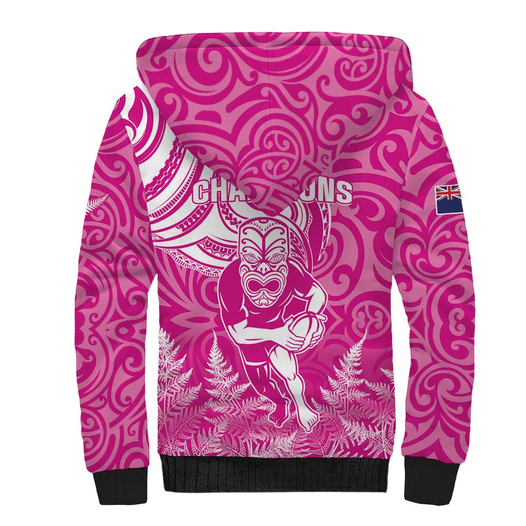 New Zealand Silver Fern Rugby All Pink Sherpa Hoodie Maori Tiki Player With Ta Moko Tribal LT01 - Polynesian Pride