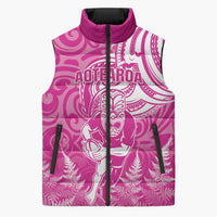 New Zealand Silver Fern Rugby All Pink Sleeveless Puffer Jacket Maori Tiki Player With Ta Moko Tribal LT01 Unisex Pink - Polynesian Pride