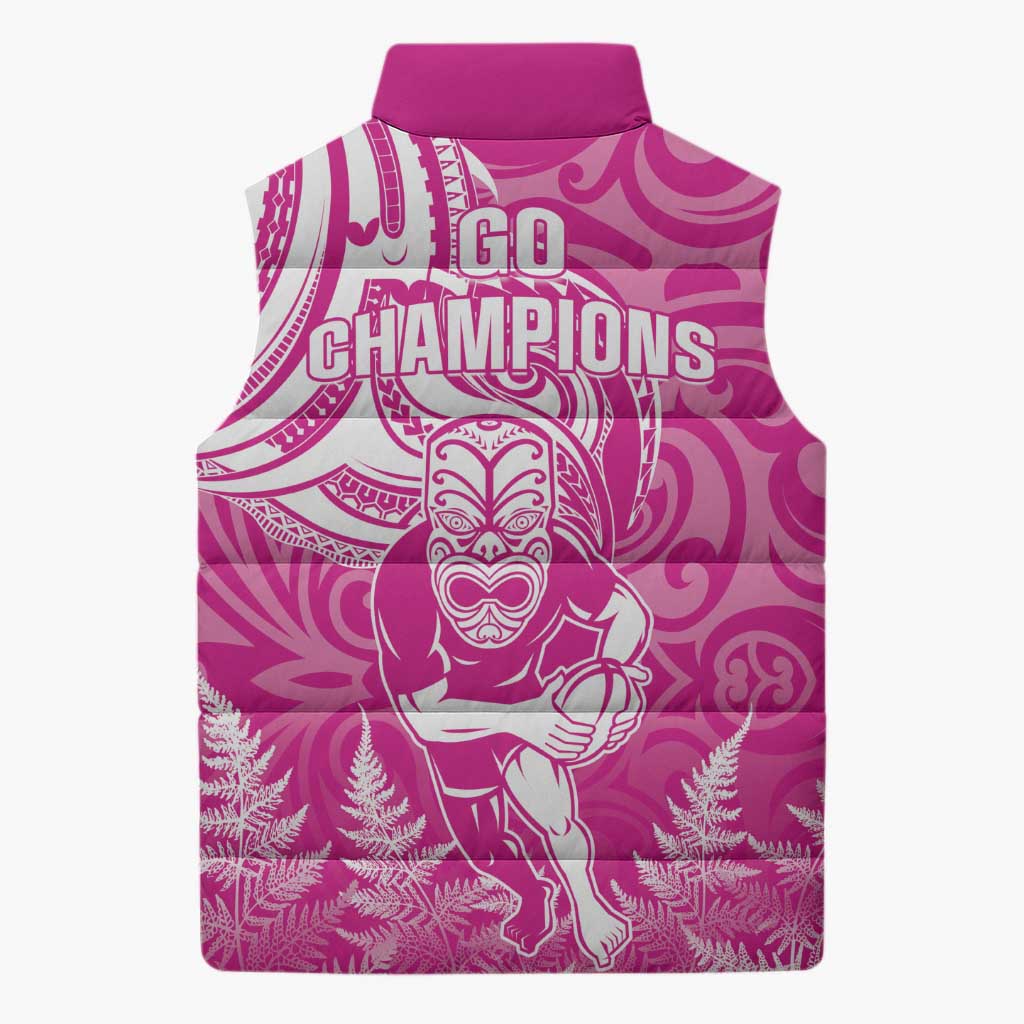 New Zealand Silver Fern Rugby All Pink Sleeveless Puffer Jacket Maori Tiki Player With Ta Moko Tribal LT01 - Polynesian Pride