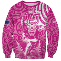 New Zealand Silver Fern Rugby All Pink Sweatshirt Maori Tiki Player With Ta Moko Tribal LT01 Unisex Pink - Polynesian Pride