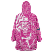 New Zealand Silver Fern Rugby All Pink Wearable Blanket Hoodie Maori Tiki Player With Ta Moko Tribal LT01 - Polynesian Pride