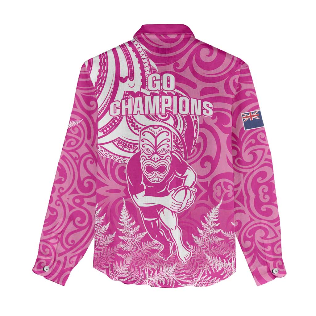 New Zealand Silver Fern Rugby All Pink Women Casual Shirt Maori Tiki Player With Ta Moko Tribal LT01 - Polynesian Pride
