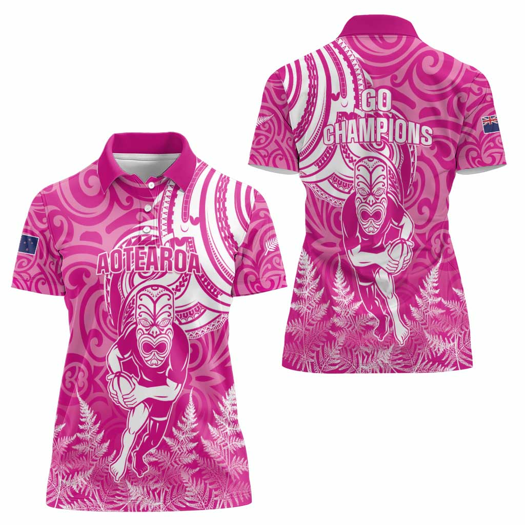 New Zealand Silver Fern Rugby All Pink Women Polo Shirt Maori Tiki Player With Ta Moko Tribal LT01 - Polynesian Pride