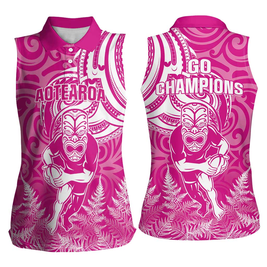 New Zealand Silver Fern Rugby All Pink Women Sleeveless Polo Shirt Maori Tiki Player With Ta Moko Tribal LT01 - Polynesian Pride