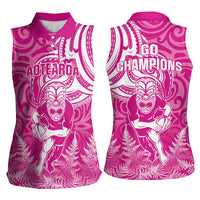 New Zealand Silver Fern Rugby All Pink Women Sleeveless Polo Shirt Maori Tiki Player With Ta Moko Tribal LT01 - Polynesian Pride