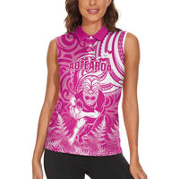 New Zealand Silver Fern Rugby All Pink Women Sleeveless Polo Shirt Maori Tiki Player With Ta Moko Tribal LT01 - Polynesian Pride
