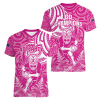 New Zealand Silver Fern Rugby All Pink Women V-Neck T-Shirt Maori Tiki Player With Ta Moko Tribal LT01 - Polynesian Pride