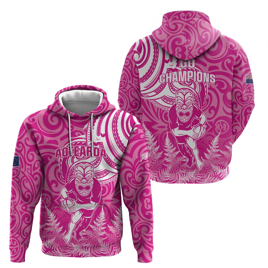New Zealand Silver Fern Rugby All Pink Zip Hoodie Maori Tiki Player With Ta Moko Tribal LT01 - Polynesian Pride