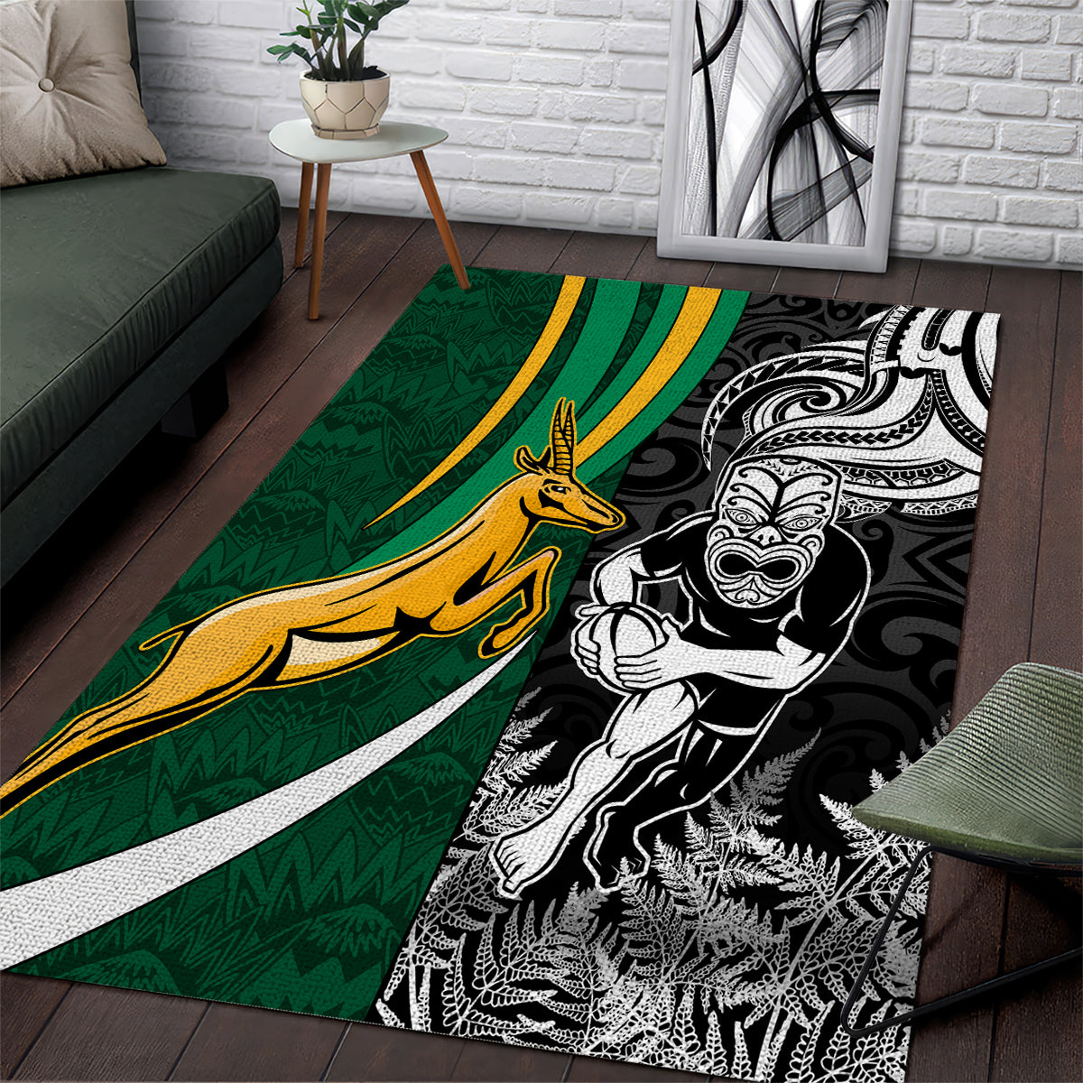New Zealand and South Africa Rugby Area Rug Silver Fern Protea Pattern World Cup 2023 LT01 Art - Polynesian Pride