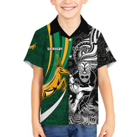 Custom New Zealand and South Africa Rugby Family Matching Long Sleeve Bodycon Dress and Hawaiian Shirt Silver Fern Protea Pattern World Cup 2023 LT01 Son's Shirt Art - Polynesian Pride