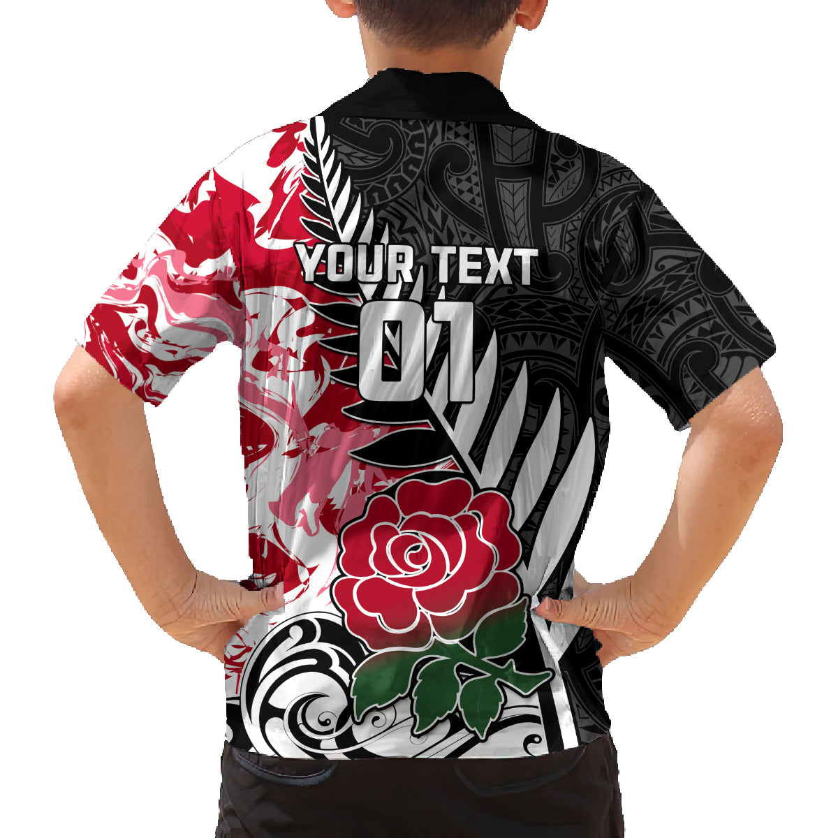 Custom New Zealand and England Rugby Family Matching Summer Maxi Dress and Hawaiian Shirt Silver Fern With Red Rose World Cup 2023 LT01 - Polynesian Pride