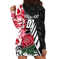 Custom New Zealand and England Rugby Hoodie Dress Silver Fern With Red Rose World Cup 2023 LT01 - Polynesian Pride