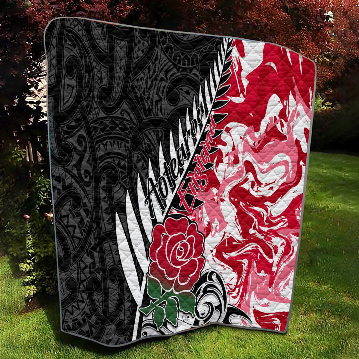 New Zealand and England Rugby Quilt Silver Fern With Red Rose World Cup 2023 LT01 - Polynesian Pride