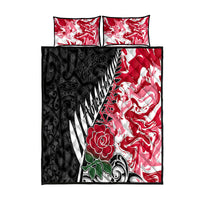 New Zealand and England Rugby Quilt Bed Set Silver Fern With Red Rose World Cup 2023 LT01 Art - Polynesian Pride