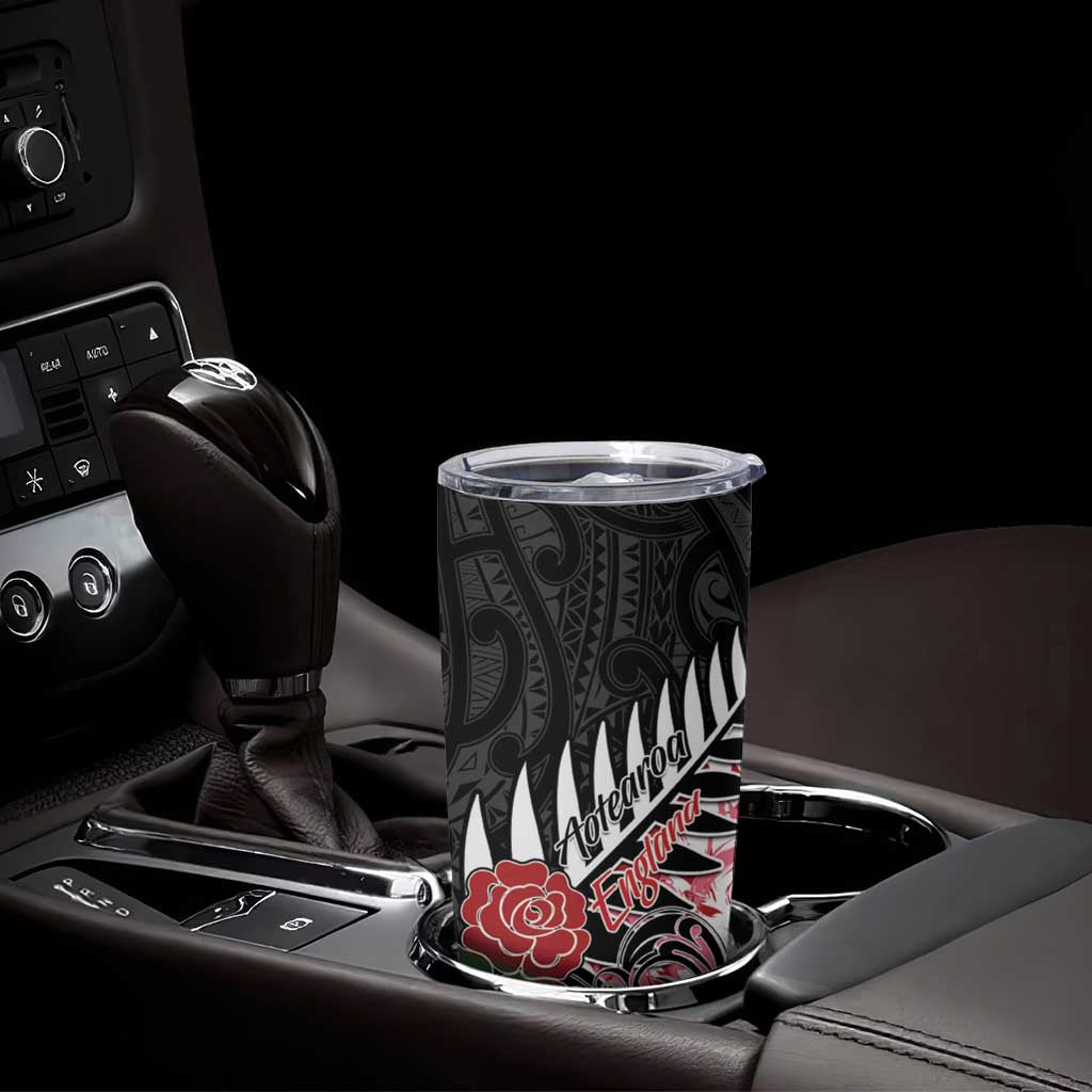 New Zealand and England Rugby Tumbler Cup Silver Fern With Red Rose